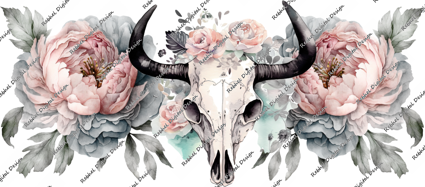 40oz Floral Bull Skeleton Design
