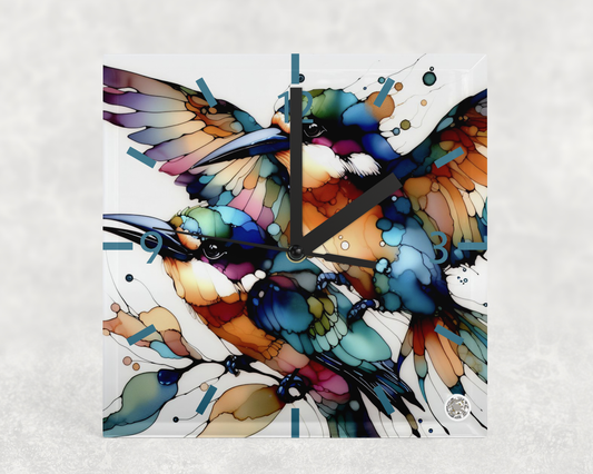 Clock Beautiful Alcohol Ink Kookaburras Design