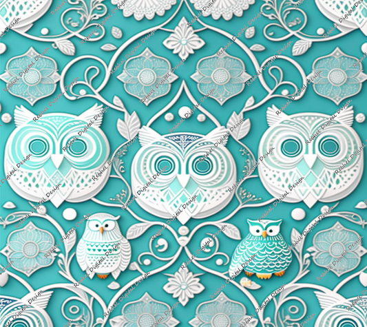 3D Teal Owls