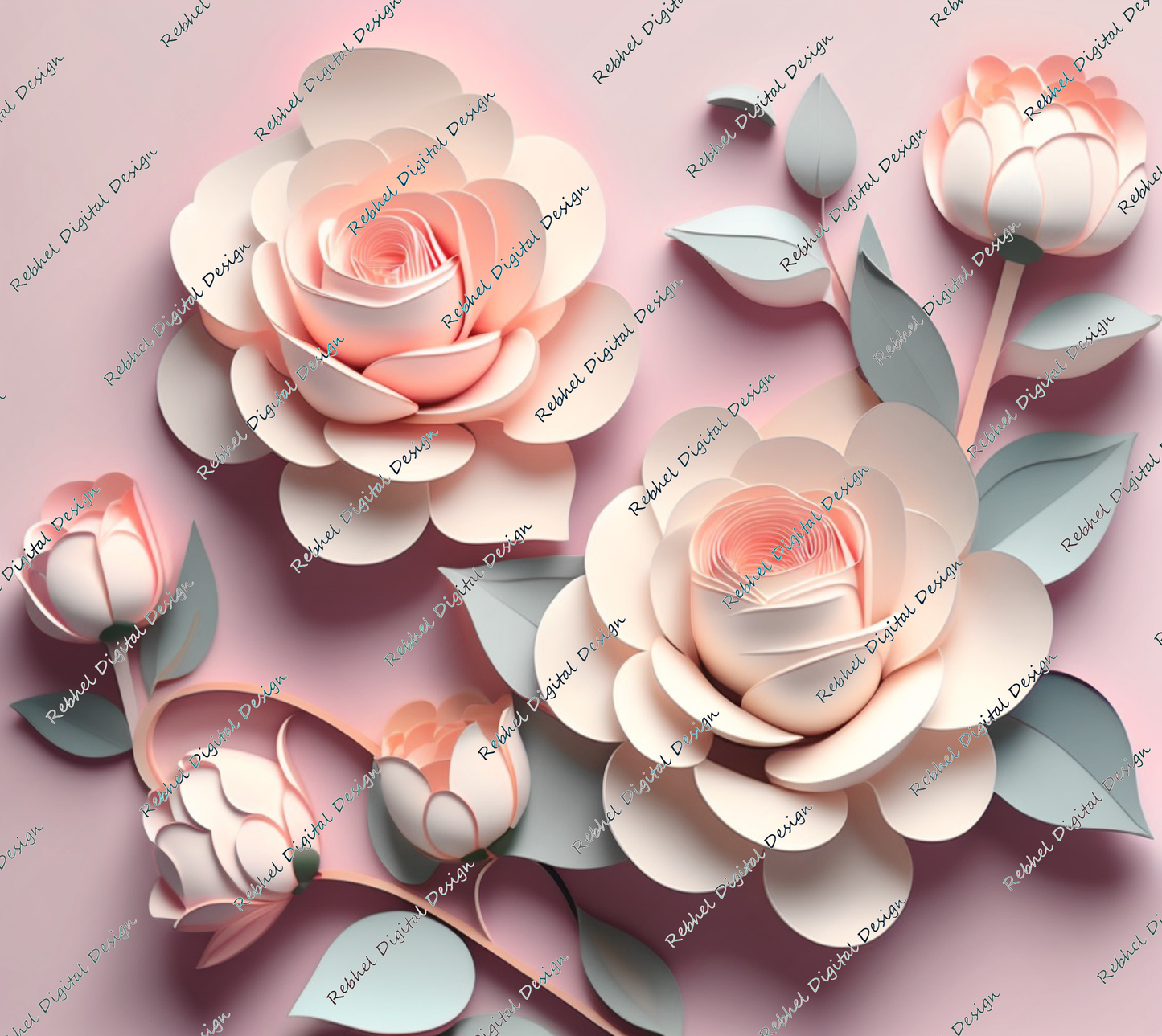 3D Pastel open roses