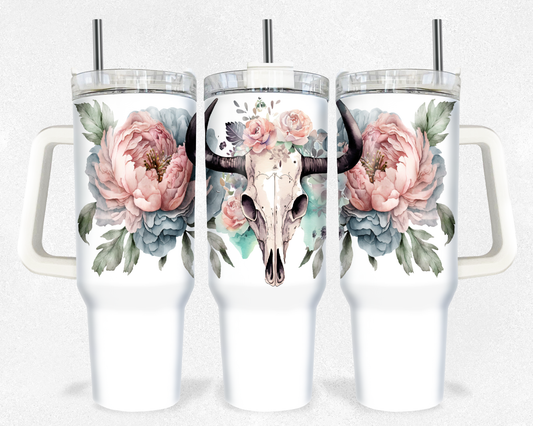 40oz Floral Bull Skeleton Design