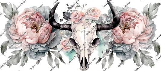 40oz Floral Bull Skeleton Design