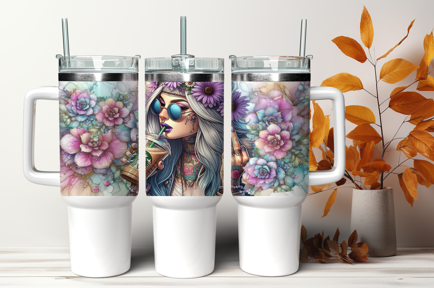 Beautiful Pastel Succulents Hippie Beauty 40oz Design – Rebhel Digital ...