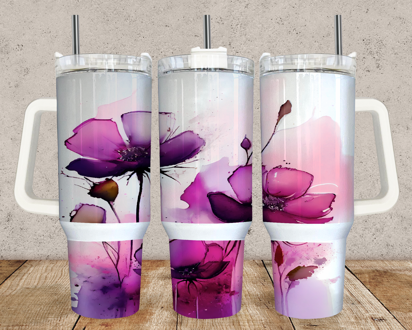 40oz Purple Watercolour Floral