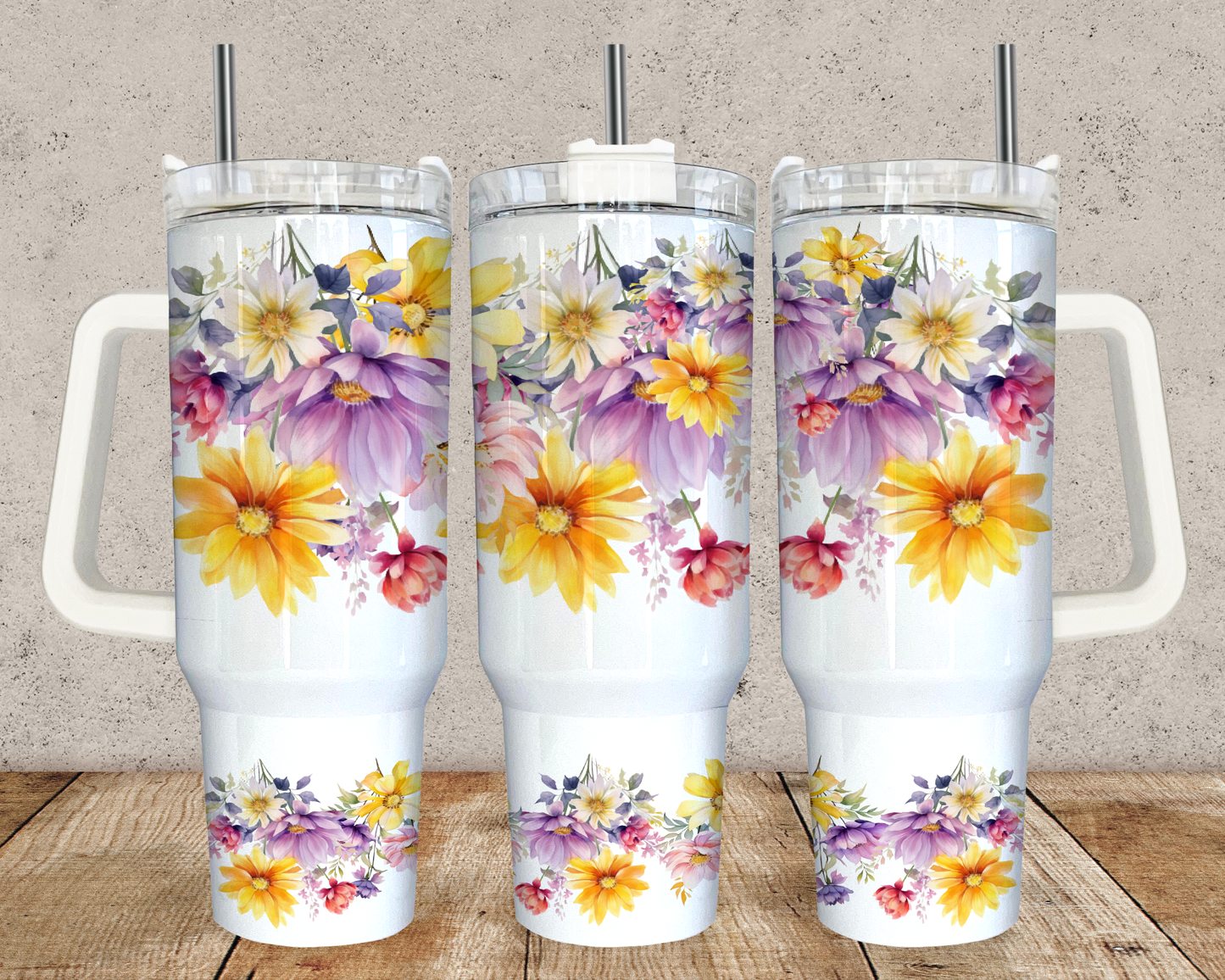 40oz Purple/Yellow Floral Design