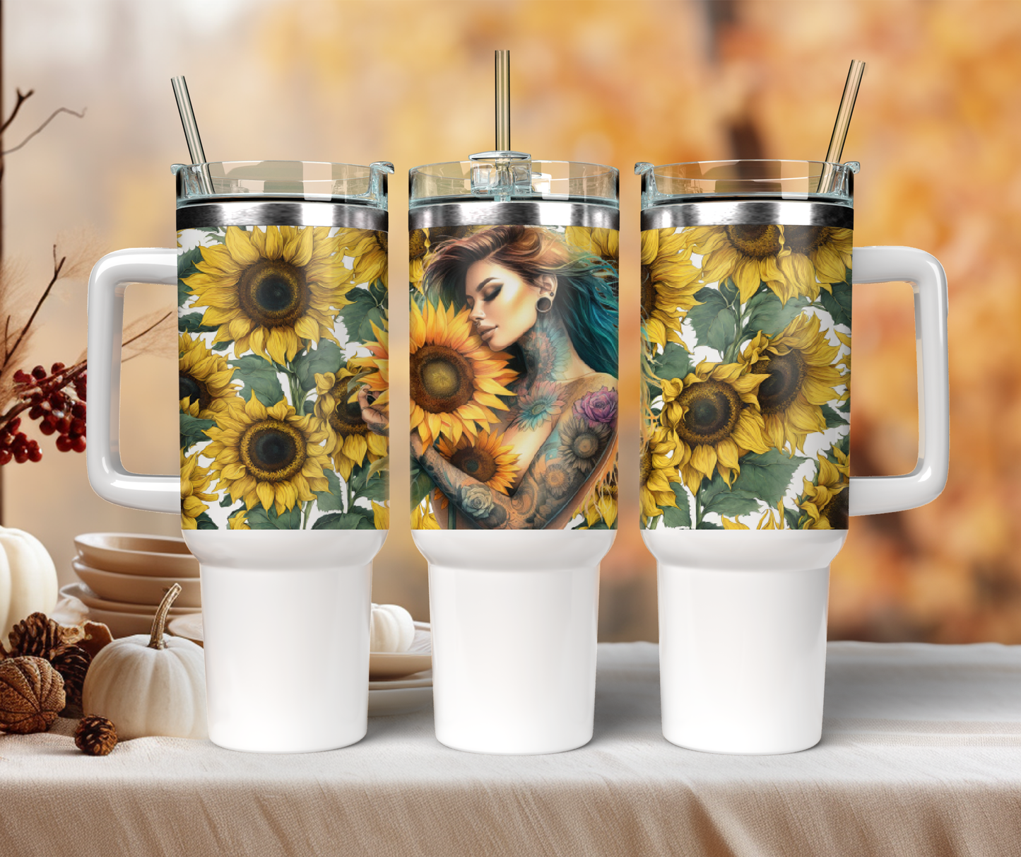 40oz Yellow Sunflower boho Design