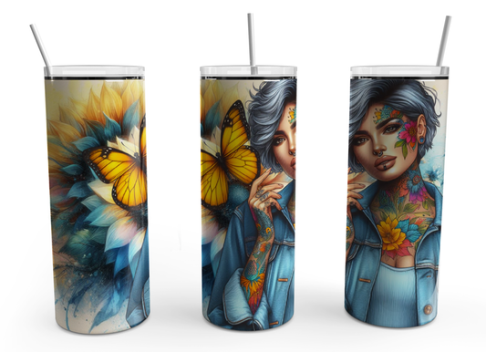 Beauty middle age with yellow Butterfly 20oz Design