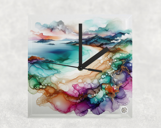 Clock Beach Alcohol Ink Design