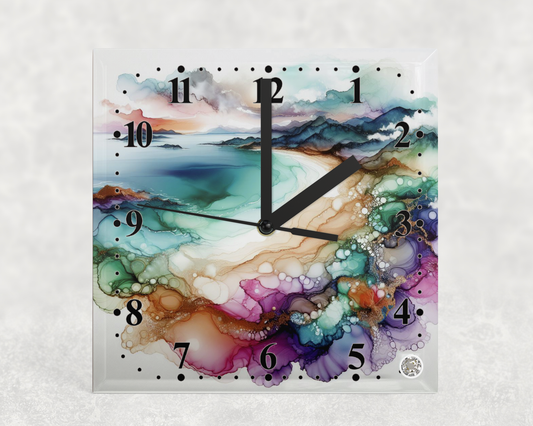 Clock Beach Alcohol Ink Design