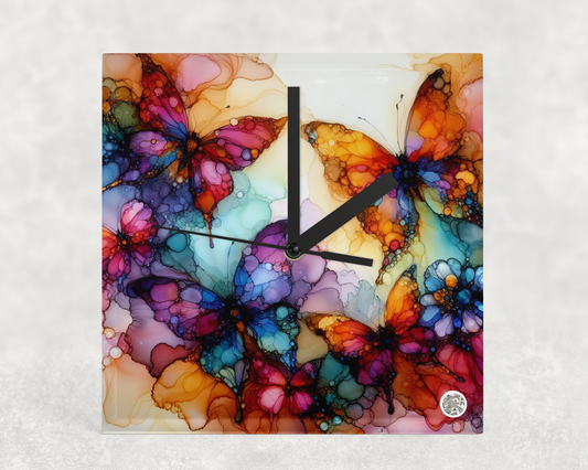 Clock Alcohol Ink Butterflies 2 Design