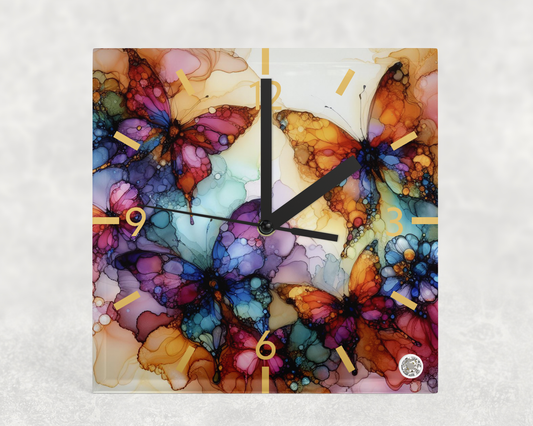 Clock Alcohol Ink Butterflies 2 Design