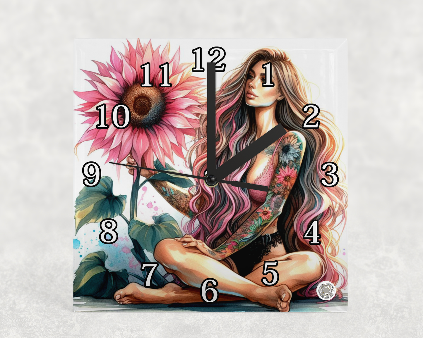 Glass Clocks with stand 20cm x 20cm. Collection 1
