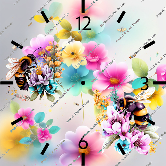 Clock Floral with Bees Design