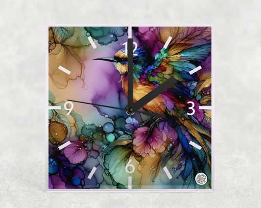 Clock Beautiful Alcohol ink Bird 1 Design