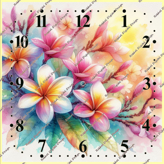 Clock Beautiful Pastel Watercolour Frangipanis Design