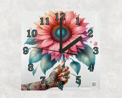 Glass Clocks with stand 20cm x 20cm. Collection 1
