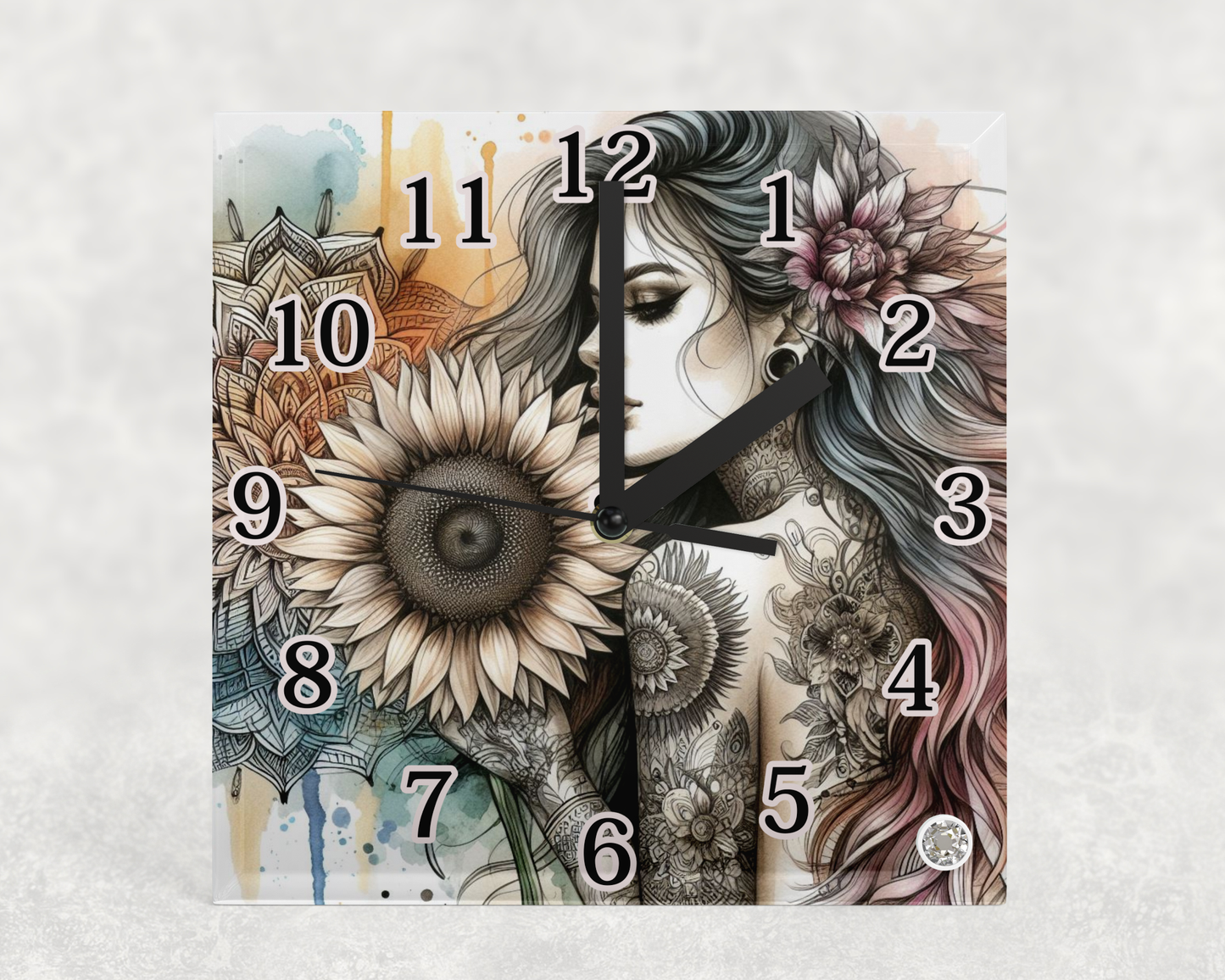 Glass Clocks with stand 20cm x 20cm. Collection 1