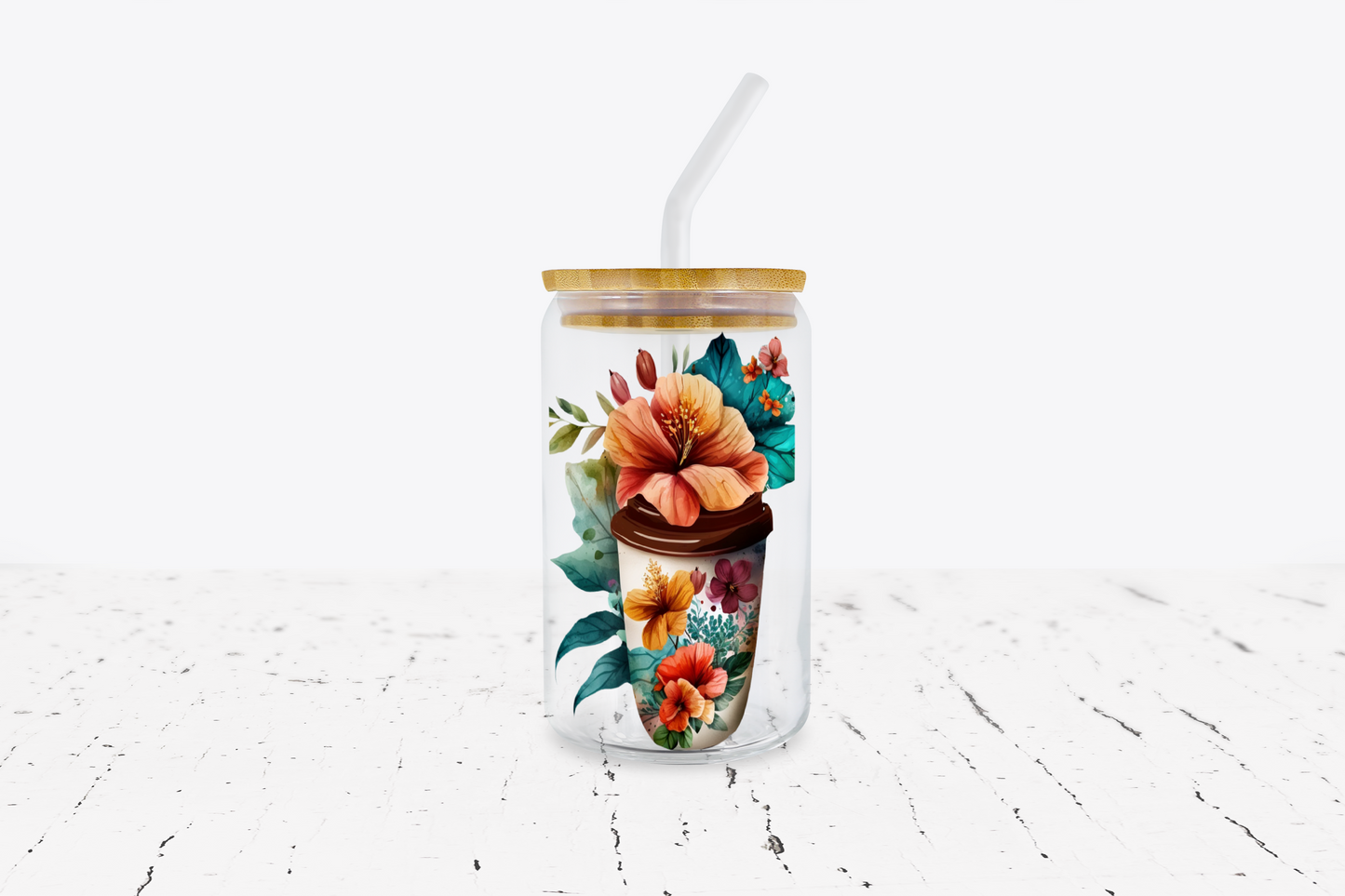 UV DTF Coffee cups Floral Decals