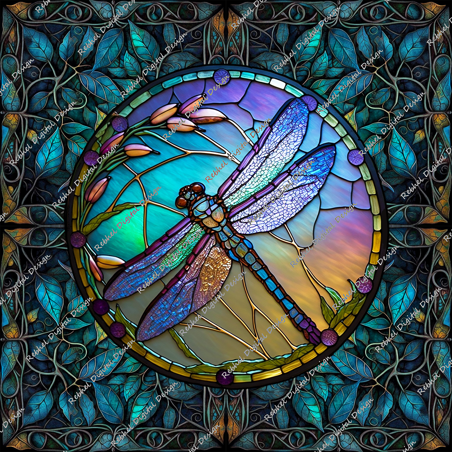 Dragon fly Stained Glass Leaves