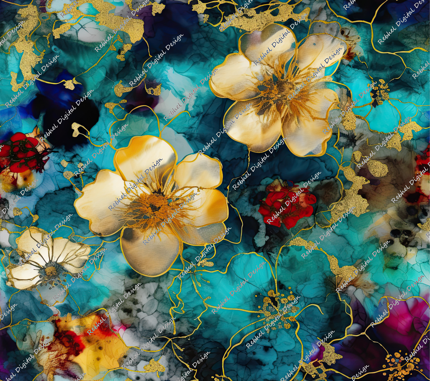 Elegant Gold Alcohol Ink floral