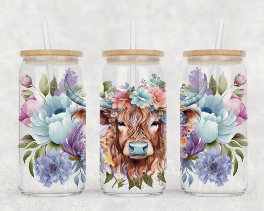 UV DTF Highland Cow Blue Floral wrap