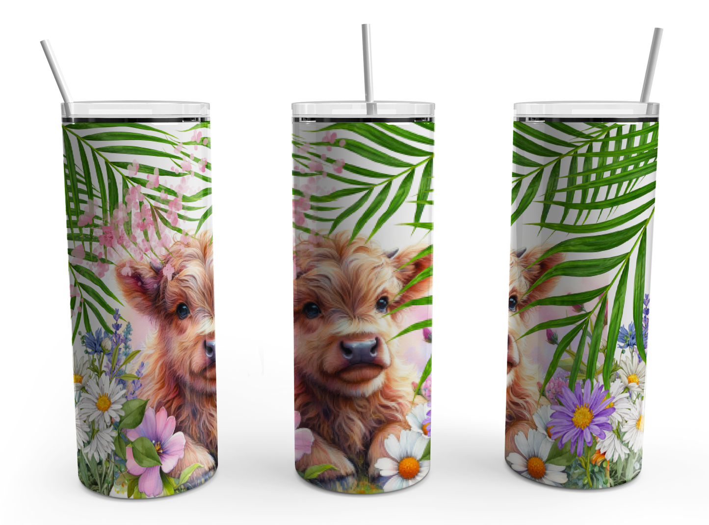 Boho Highland cow Floral and leaves 20oz Design