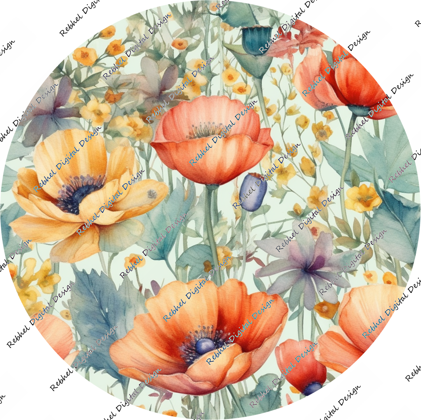 Mouse Pad/Chopping board Watercolour orange Poppies.