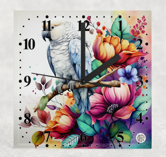 Clock floral with Cockatoo Design