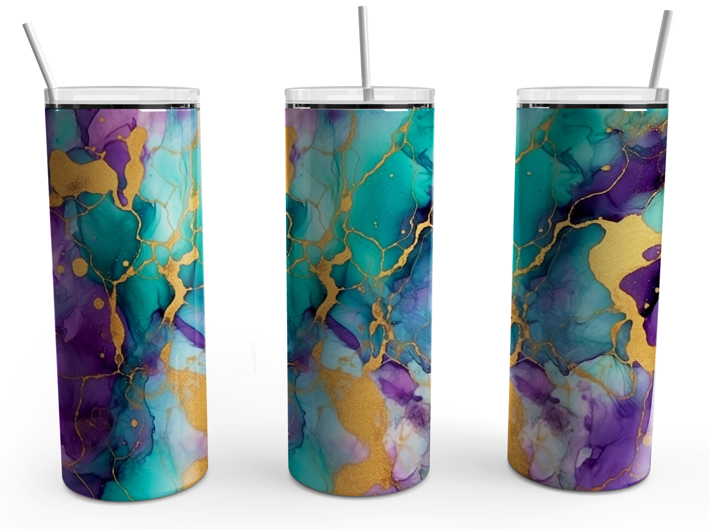 Alcohol Ink teal/purple and gold