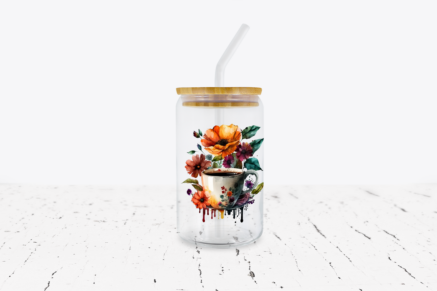 UV DTF Coffee cups Floral Decals