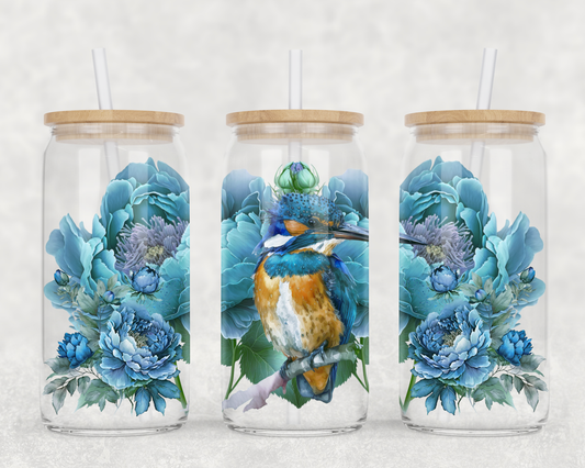 UV DTF Kingfisher with Beautiful Blue Floral wrap