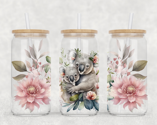 UV DTF Koala amongst pink eucalyptus flowers wrap