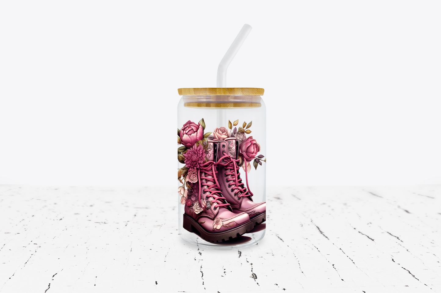 UV DTF Pink Goth Floral Boots Decal