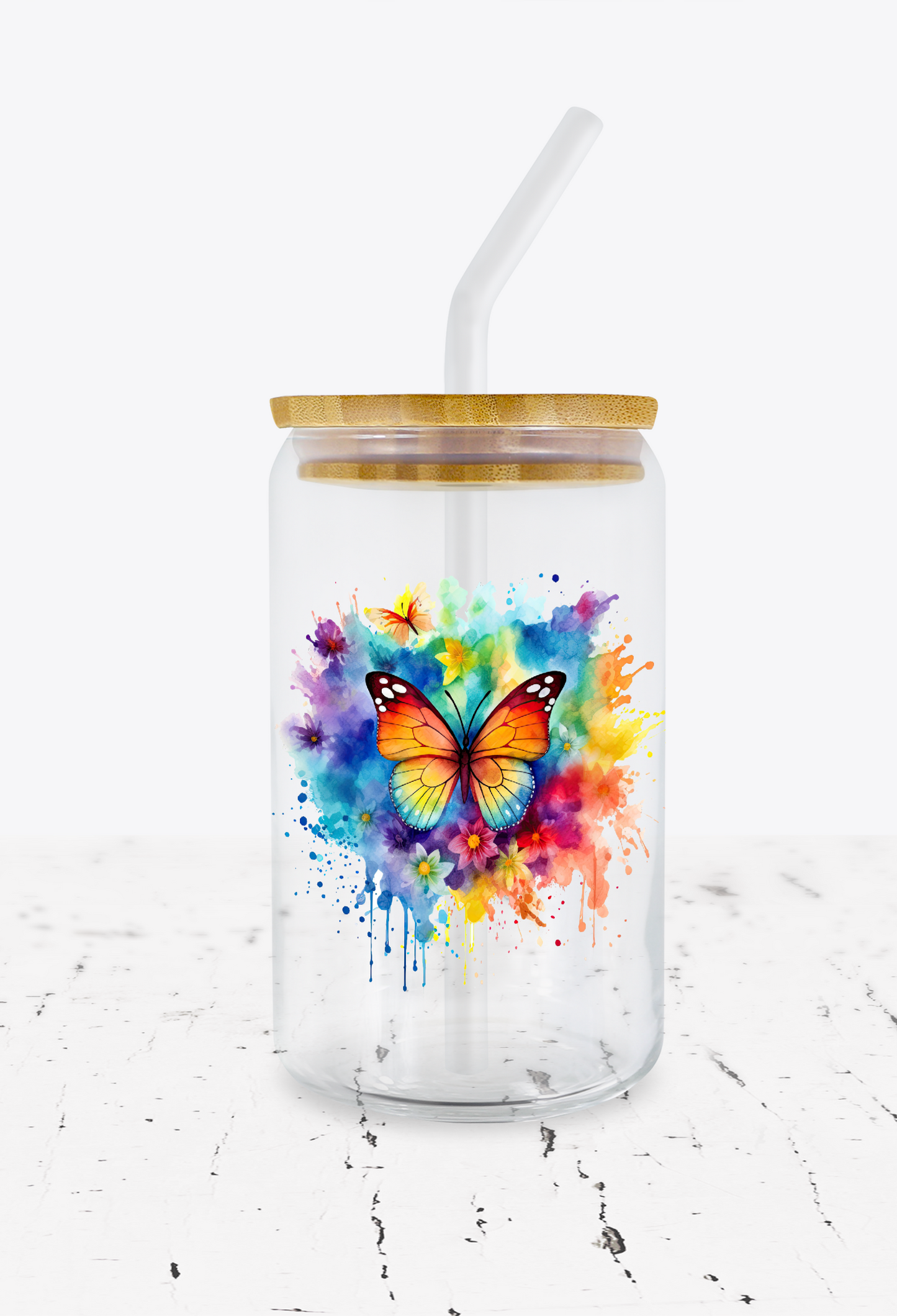 UV DTF Rainbow Floral Butterfly Decal