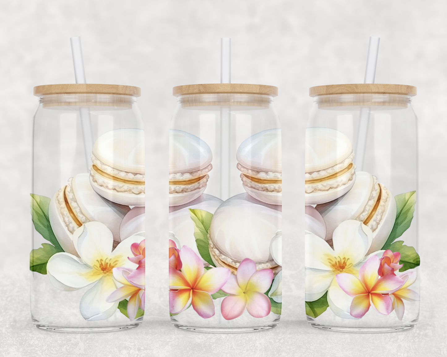 UV DTF White Macaroons with Frangipanis wrap