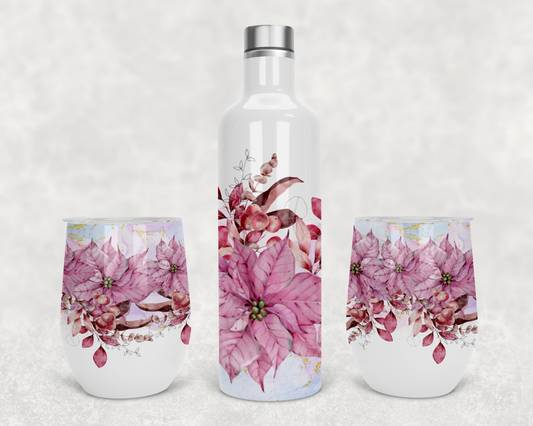 Wine Sets- Poinsettia pink with watercolour background