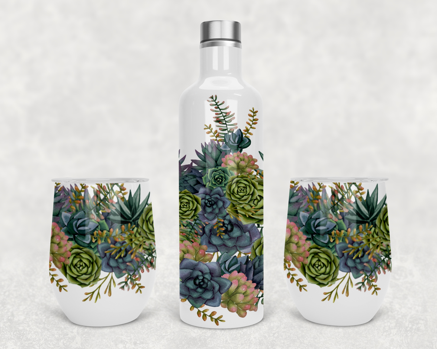 Wine Bottle and tumbler set- Succulents