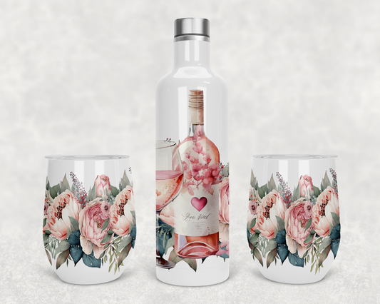 Wine set Pastel Pink floral Design