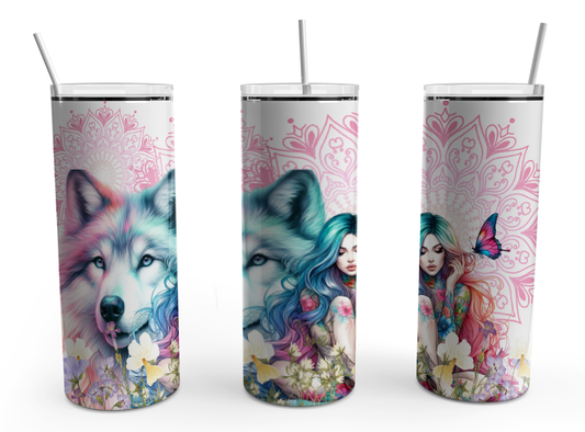 Tattoo Beauty with Wolf and Mandala 20oz Design