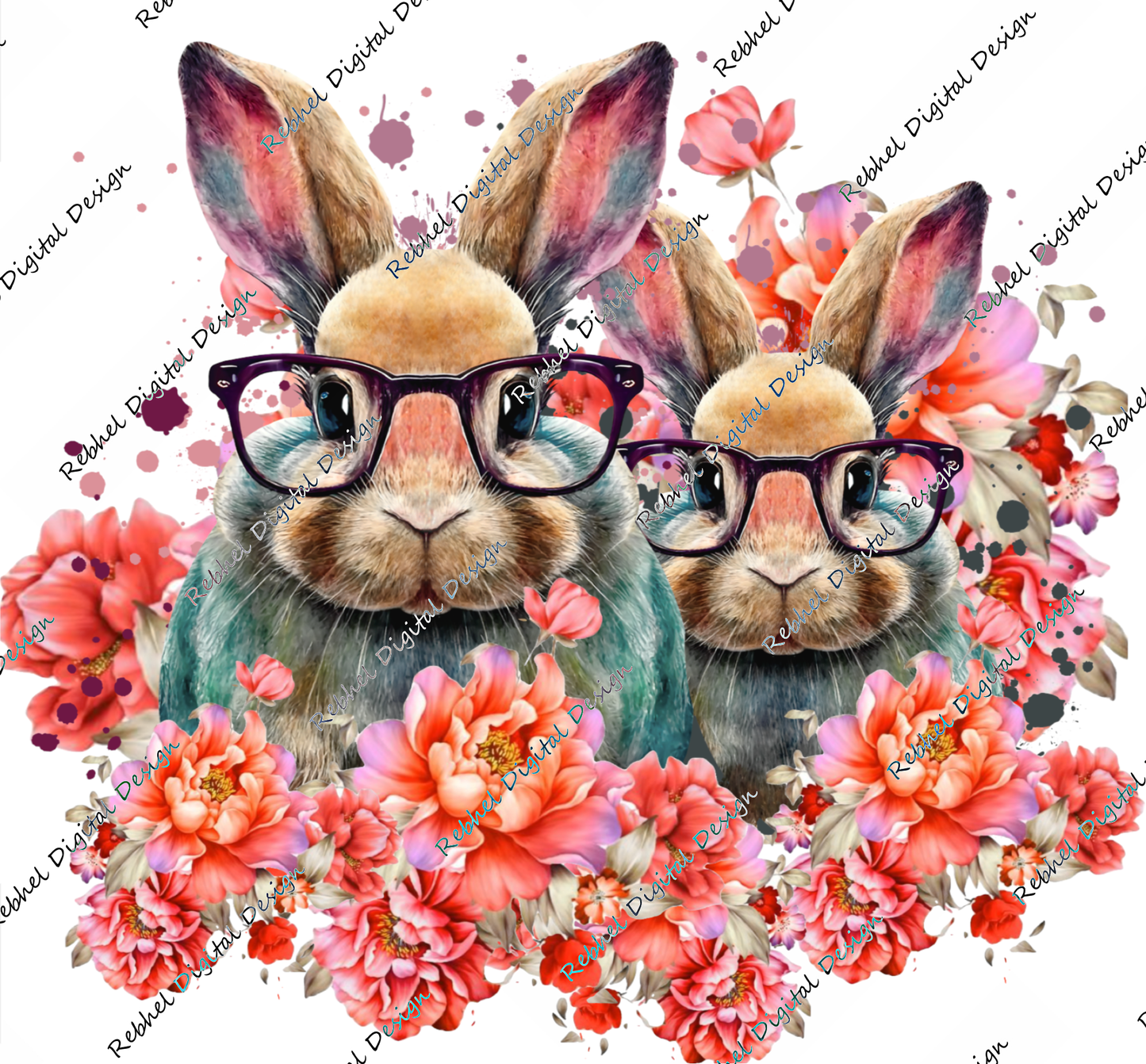 Cute Bunnies Glasses-Floral