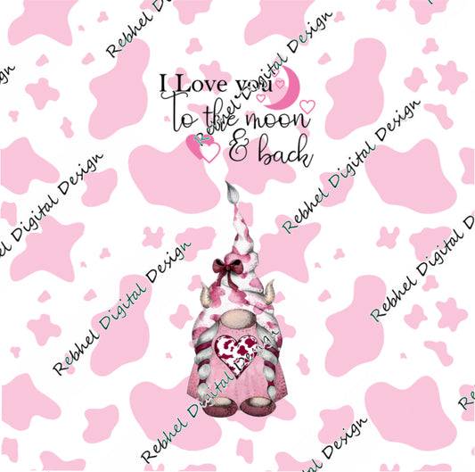 I love you to the moon and back gnome-Black cow print