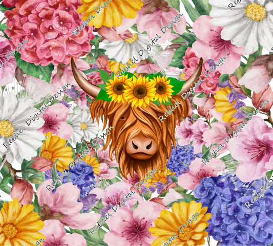 Highland Cow-Floral