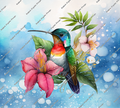 Hummingbird with abstract blue background©