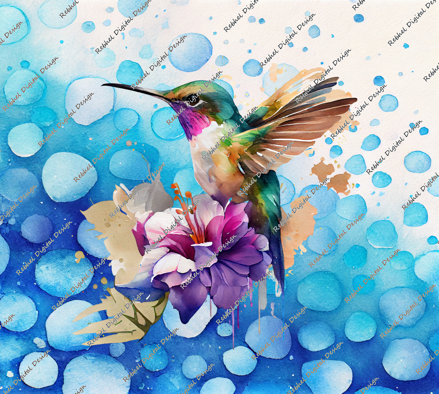 Hummingbird with abstract blue background©