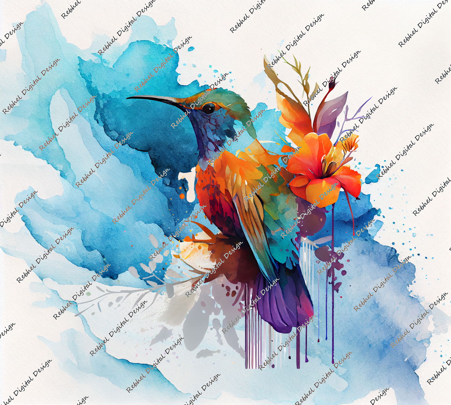 Hummingbird with abstract blue background©